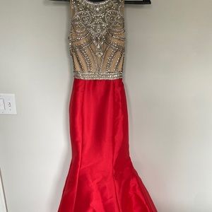 Jovani Red High Neck Prom Gown